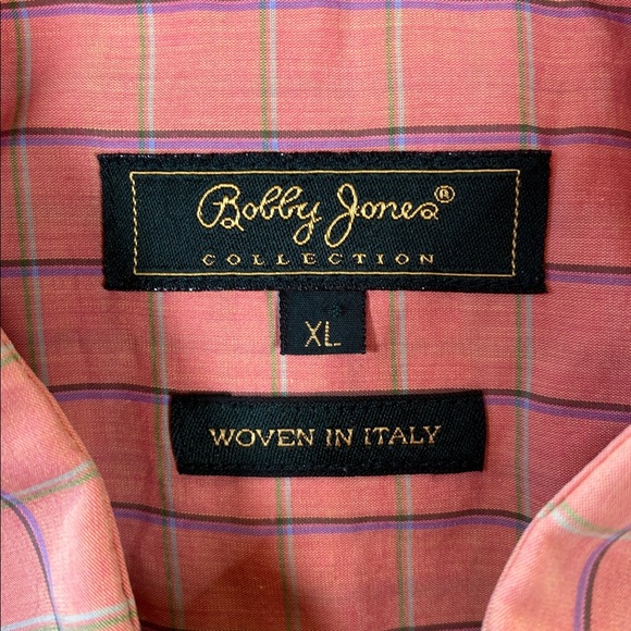 Bobby Jones Mens Dress Shirt Peach Plaid Grid Pattern XL - Picture 7 of 8